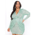 Plus Size Solid Color V-Neck Long-Sleeved Slim Sequin Dress NSYMA81688