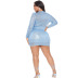 Plus Size Solid Color V-Neck Long-Sleeved Slim Sequin Dress NSYMA81688