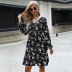 women s flower print v-neck long-sleeved with lace dress nihaostyles clothing wholesale NSYYF77319