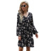 women s flower print v-neck long-sleeved with lace dress nihaostyles clothing wholesale NSYYF77319