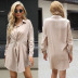 women s solid color lapel twist long-sleeved dress nihaostyles clothing wholesale NSYYF77326
