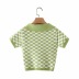 Slim Green Jacquard Short Sleeve Cropped Lapel Pullover nihaostyles clothing wholesale NSXPF77382
