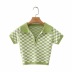 Slim Green Jacquard Short Sleeve Cropped Lapel Pullover nihaostyles clothing wholesale NSXPF77382