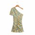 vestido con estampado de hojas de loto de manga corta con cuello oblicuo nihaostyles ropa al por mayor NSXPF77391