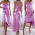 women s low-neck irregular satin lace-up strap dress nihaostyles clothing wholesale NSXPF77408