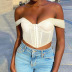 Net Gauze Solid Color Wrapped Chest Crop Top NSDMS77444