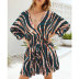 Stripe Print V-Neck Long-Sleeved Dress NSJIM77969