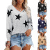women s star printing V-neck long-sleeved t-shirt nihaostyles clothing wholesale NSLZ77513