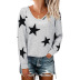 Camiseta de manga larga con cuello en V con estampado de estrellas para mujer, ropa de nihaostyles al por mayor NSLZ77513