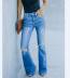 Broken Ripped Washed Thin Denim Flared Bottoms NSYF77519