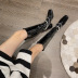 women s pearl chain patent leather thick high heel square head high boots nihaostyles clothing wholesale NSCA77529