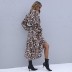 women s Leopard Print V-Neck Elastic Waist Bandage Long Sleeve Dress nihaostyles clothing wholesale NSDMB77532
