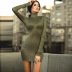 Green solid color hedging long sleeve high neck dress nihaostyles clothing wholesale NSFLY77654
