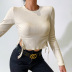  women s slit drawstring round neck slim long-sleeved t-shirt nihaostyles clothing wholesale NSFLY77658