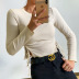  women s slit drawstring round neck slim long-sleeved t-shirt nihaostyles clothing wholesale NSFLY77658