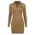 women s Rhinestone Pure Color Lapel Skirt nihaostyles clothing wholesale NSFLY77678