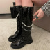 women s pearl chain thick-soled thin high bootsnihaostyles clothing wholesale NSCA77722