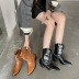 solid color side zipper pointed patent leather chain thick heel boots nihaostyles clothing wholesale NSCA77726