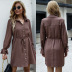 women s Loose Solid Color Lapel with Lace-up Long Sleeve Shirt Dress nihaostyles clothing wholesale NSDMB77984