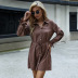 women s Loose Solid Color Lapel with Lace-up Long Sleeve Shirt Dress nihaostyles clothing wholesale NSDMB77984