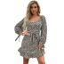 women s leopard print v-neck puff sleeve dress nihaostyles clothing wholesale NSDMB77985