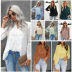 Solid Color V-Neck Long Sleeve Chiffon Pullover Blouse NSQSY78003