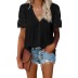 women s lace short-sleeved solid color V-neck chiffon shirt nihaostyles clothing wholesale NSQSY78011