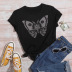 Camiseta de manga corta suelta de algodón de poliéster con estampado de calavera de mariposa para mujer, ropa de nihaostyles al por mayor NSXPF78060