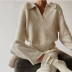 Solid Color V Neck Long Sleeve Sweater NSHML78104