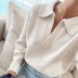 Suéter de manga larga con cuello en V de color sólido NSHML78104