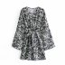 women s Long Sleeve V-neck Green Leopard Print Dress nihaostyles clothing wholesale NSAM78138