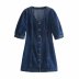 V-Neck Buttoned Short-Sleeved Denim Dress NSAM78151
