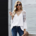 Loose Large Long-Sleeved Solid Color V-Neck Chiffon Pullover Shirt NSQSY78174