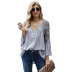 Loose Large Long-Sleeved Solid Color V-Neck Chiffon Pullover Shirt NSQSY78174