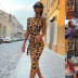 see-through leopard print halter mid-length dress NSSYV109656