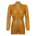 Solid Color Stitching Pu Leather Lapel Deep V Long-Sleeved Jumpsuit NSKAJ109664