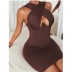 Solid Color Halter Neck Wrapped Chest With Underwire Sheath Dress NSSCY109701