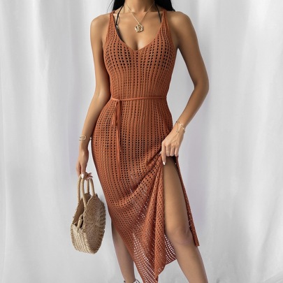 Pure Color Knitted Sling Knitted Dress NSSCY109703
