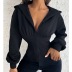 Solid Color Deep V-Neck Zipper Hooded Cropped Thick Coat NSSCY109704