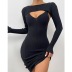 Solid Color Knitted Long-Sleeved Sweater Slip Dress 2 Piece Set NSSCY109708