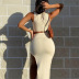 Solid Color Round Neck Sleeveless Top Slit Long Sheath Skirt Set NSDLS109772