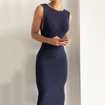 Solid Color One-word Neck Open Back Sheath Dress NSDLS109777