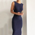 Solid Color One-Word Neck Open Back Sheath Dress NSDLS109777