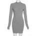 Solid Color Knitted Round Neck Long Sleeve Open Back Slim Dress NSDLS109784