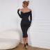 Solid Color Oblique Shoulder Hollow Slim Dress NSDLS109785