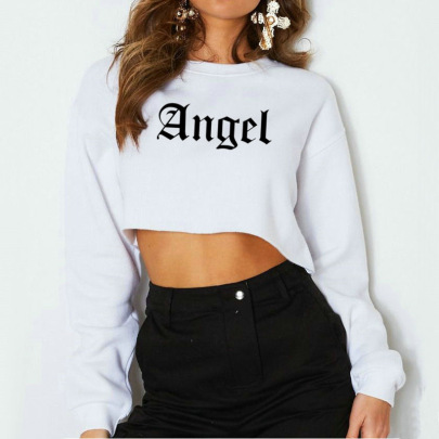 Angel Angel Letter Printing Long-sleeved Cropped Sweatshirt NSOSY111524