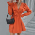 Woven Long-Sleeved V-Neck Solid Color Fungus Edge Dress NSYSQ111569