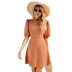 Backless Lace-Up Waist Slim Solid Color Puff Sleeve Dress NSYSQ111571