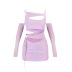 Slim Off Shoulder Hollow Sleeve Solid Color Slip Dress NSKKB111686