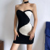 Collar One-Shoulder Tube Top Stitching Hit Color Slim Dress NSBJD111735